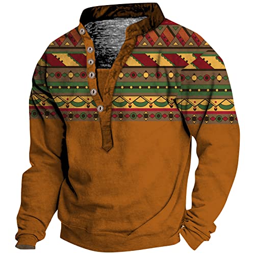 Mens Aztec Vintage Geometric Valentine's Day Ethnic Western Graphic Shirts Casual Tops Graphic Sweatshirt Pullover Long Sleeve Fashion Round Neck St. Patricks Day Printed Tees Generic T-Shirt