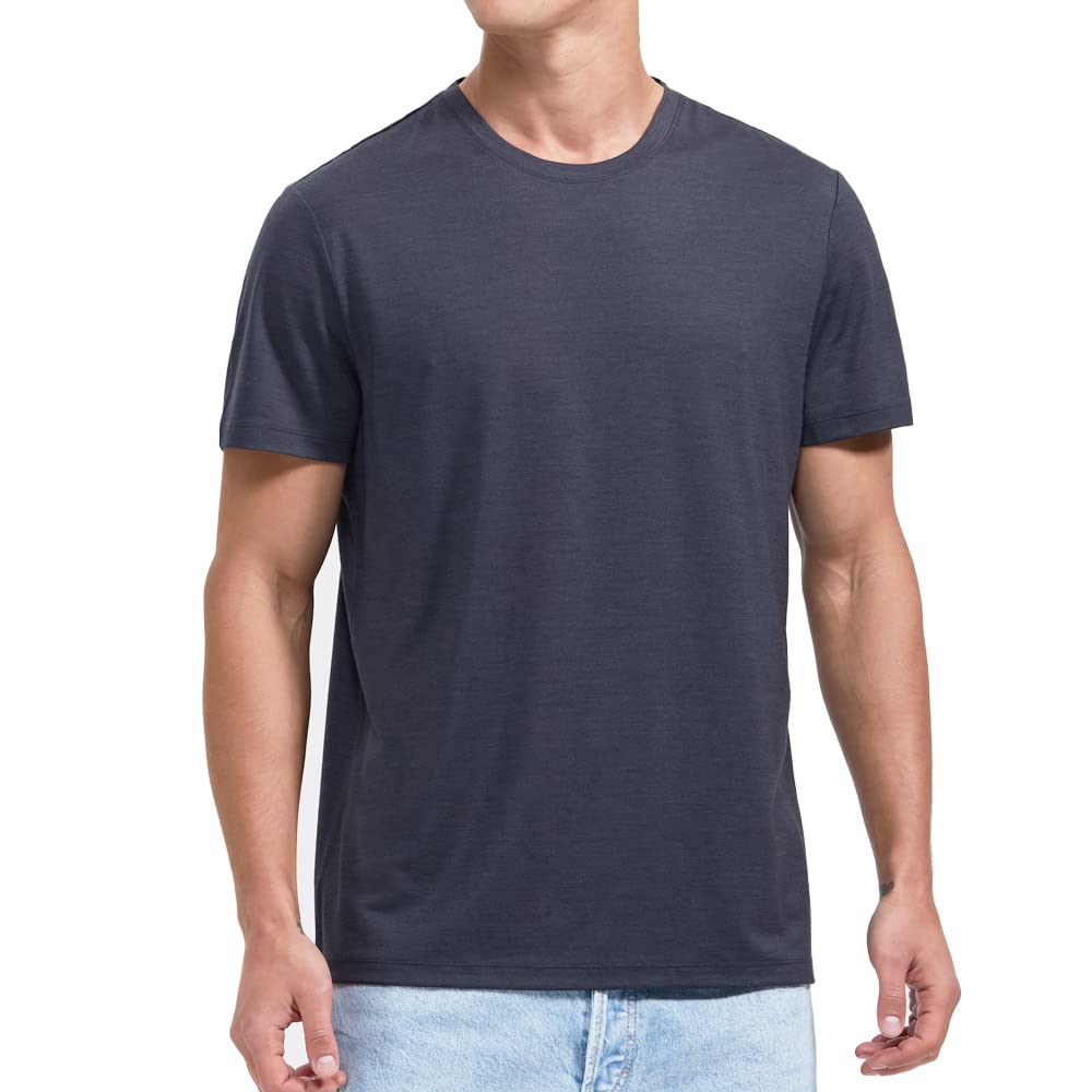 Woolinkin Merino Wool Coolmax Blend T Shirt - Men’s Durable Short Sleeve Wool Base Layer - 150 Lightweight (Dark Grey, Large)