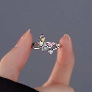 To My Daughter Fidget Ring Silver Cute Butterfly Open Rings for Women Adjustable Teen Girl Rings Eternal Ring for Best Friends Small And Delicate Fashion Rings…