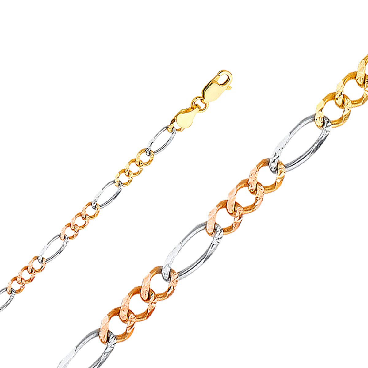 TGDJ 10k Tri Color Gold Figaro Chain Necklace, 5.0 mm | Solid Gold Jewelry for Men and Women (20 IN)