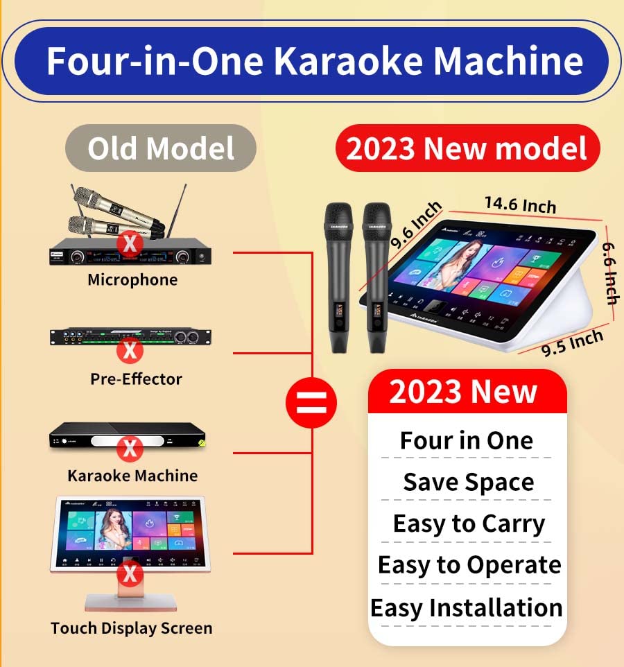 2023 New Inandon Karaoke Machine,15.6 Inch Touch Screen Phone App Control Free Cloud Download Songs All in One Karaoke System with Mic, KTV Singing Chinese Karaoke Player for Home Party,6T,White