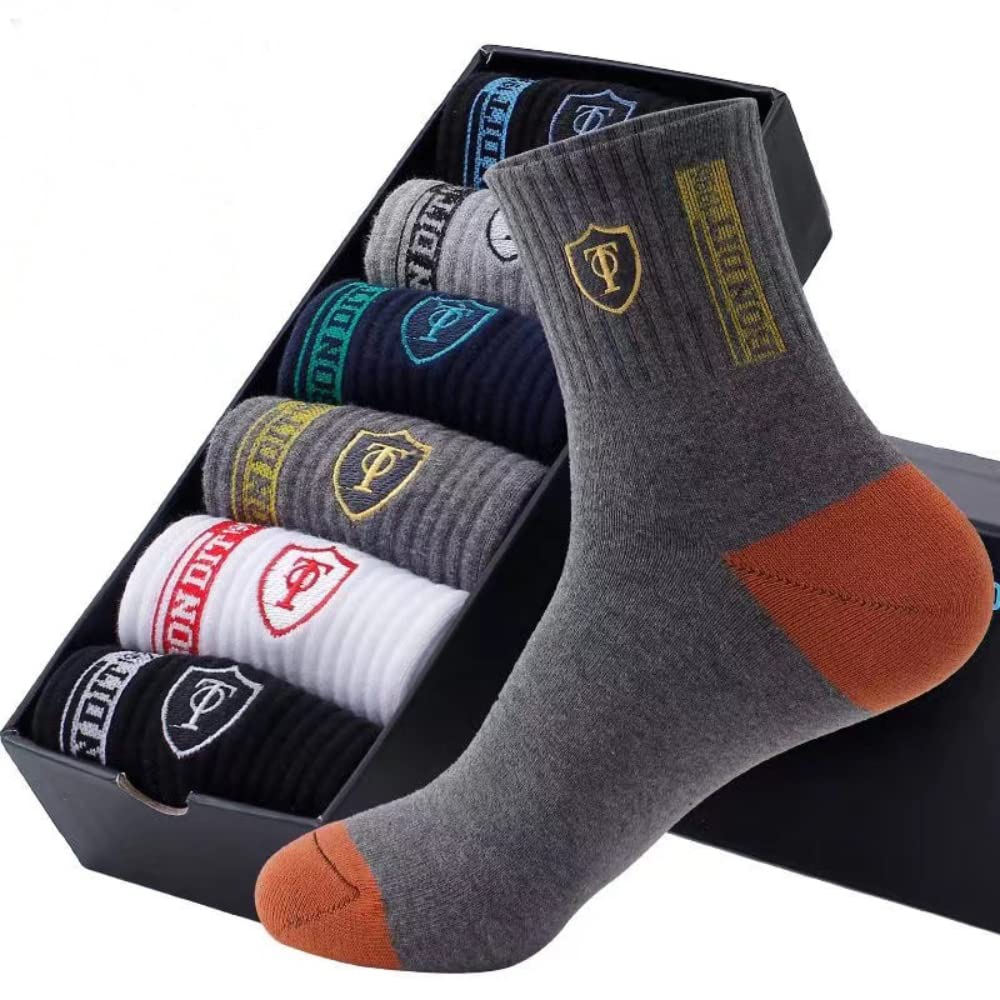 NIGEIYEME 5 Pairs Mens Deodorant Athletic Cotton Crew Socks Sweat-absorption Basketball Running Ankle Socks with Gift Box (Multipack A with box-5 Pairs,Men,Male,Adult,US,Alpha,Medium,Regular,Regular)