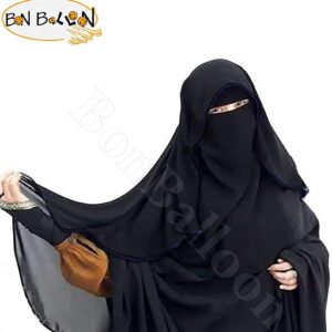 Saudi Chiffon First Class Quality Long Saudi Niqab Burqa Hijab Face Cover Veil Islam Islamic Jilbab (Black x Dark Blue Satin)