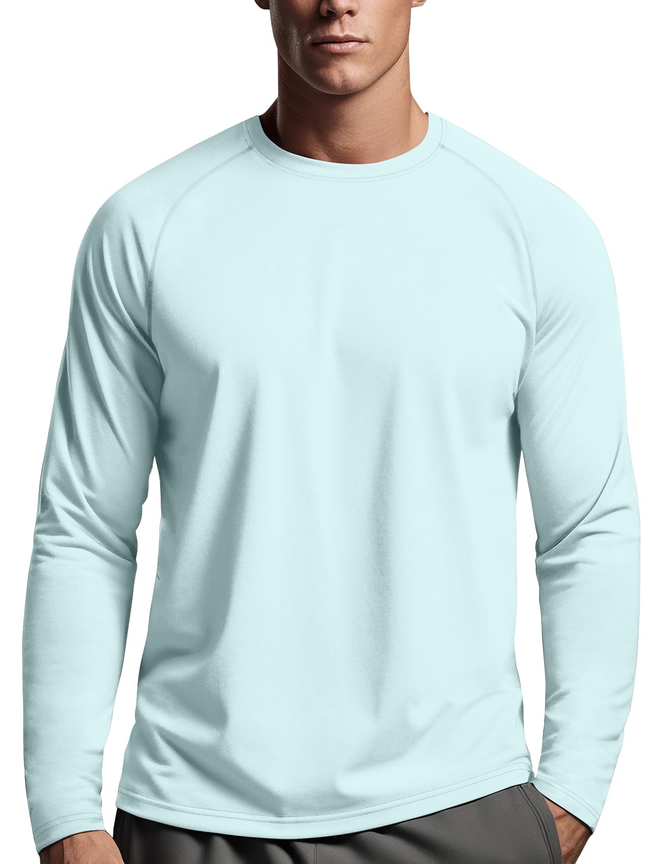 Zengjo Mens Athletic Shirts Long Sleeve(Light Blue,L)