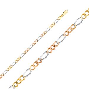 TGDJ 10k Tri Color Gold Figaro Chain Necklace, 5.0 mm | Solid Gold Jewelry for Men and Women (20 IN)