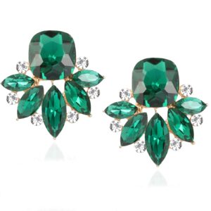 Emerald Green Rhinestone Statement Earrings Crystal Drop Dangle Cluster Earrings for Women Formal Prom Party