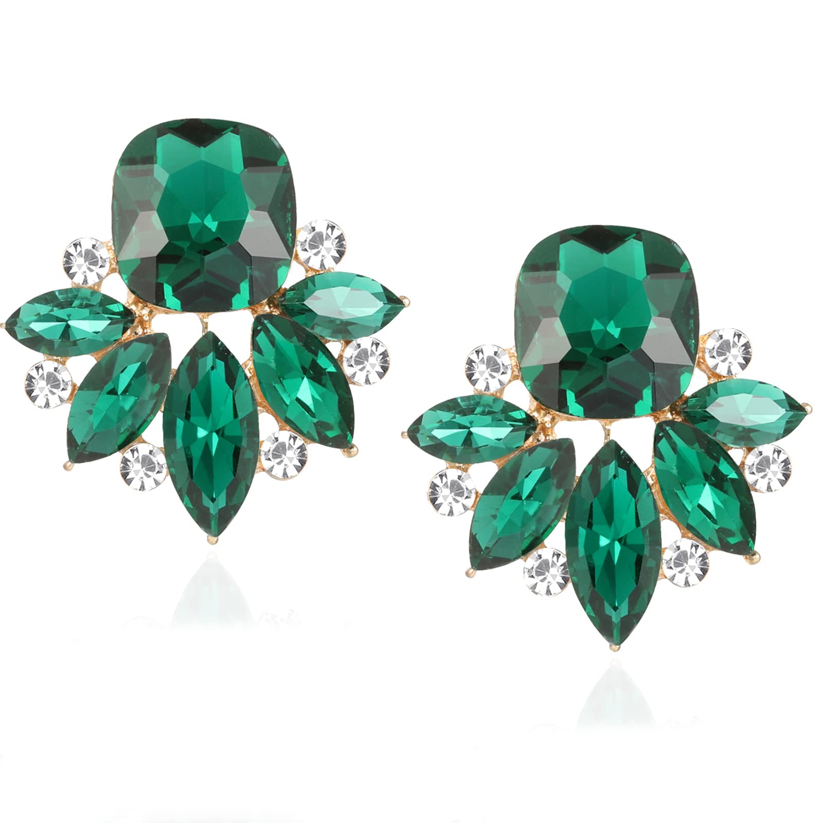 Emerald Green Rhinestone Statement Earrings Crystal Drop Dangle Cluster Earrings for Women Formal Prom Party