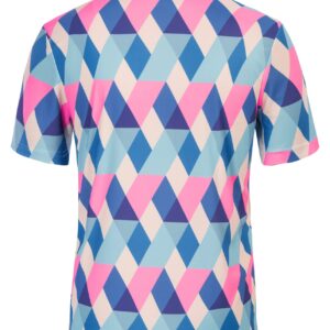 Mens Dri-Fit Polo Shirts Short Sleeve Check Plaid Color Block Golf Top Colorful Performance Athletic Polo T-Shirt Pink+Blue Grid M