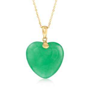 canaria jade heart pendant necklace in 10kt yellow gold. 16 inches