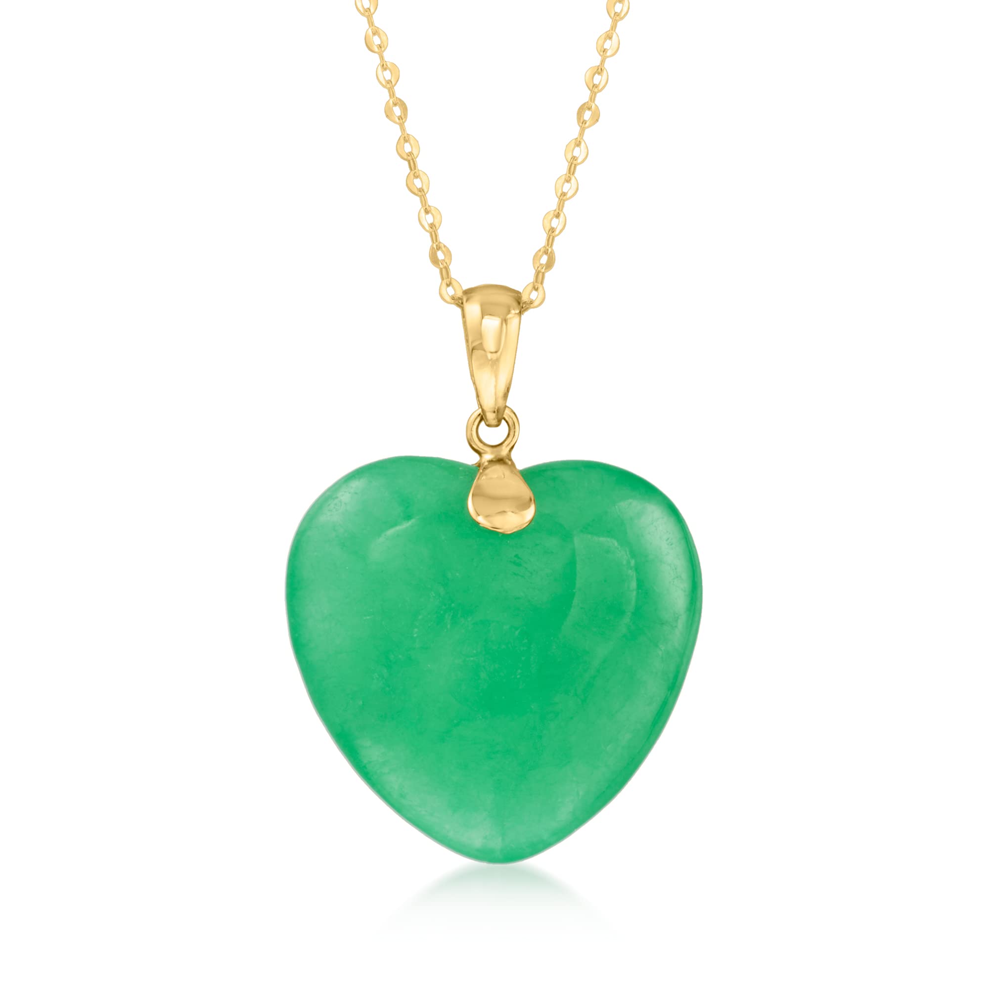 Canaria Jade Heart Pendant Necklace in 10kt Yellow Gold. 16 inches