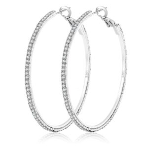 Large Rhinestone Hoop Earrings 925 Sterling Silver Post Cubic Zirconia Hoop Earrings Thin Rhinestones Round Hoop Earrings for Women Silver Hoop Earrings Sparkly Hoop Earrings with Crystals for Womens