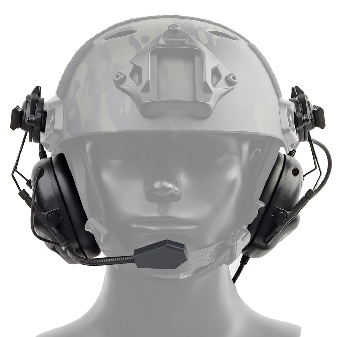 Hdlsina Helmet Mode Tactical Shooting headset + with U94 PTT 2pin with ARC Rail Adapter Noise Reduction & Sound Pickup Ear Protection (Black)