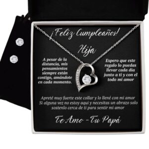 regalo para hija de papá a mi hija a la distancia set de aretes y collar de corazon para mujer regalo de cumpleaños para hija, father and daughter necklace gift set for daughter papá e hija collar con mensaje de amor personalizado caja regalo incluida (ca