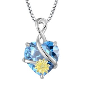 STARNNY Infinity Sunflower Birthstone Necklace for Women Sterling Silver Heart Necklace Jewelry for Women Aquamarine