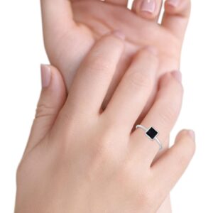 Blue Apple Co. Simulated Black Onyx Size-8 Solitaire Fashion Petite Dainty Ring Princess Cut Square Solid Rhodium 925 Sterling Silver