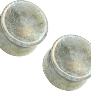 blue palm jewelry Pair of White Labradorite Stone Double Flare Concave Stone Ear Plugs Expander Gauges 2ga - 1 inch E604