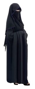 saudi chiffon first class quality long saudi niqab burqa hijab face cover veil islam islamic jilbab (black x dark blue satin)