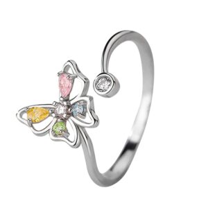 To My Daughter Fidget Ring Silver Cute Butterfly Open Rings for Women Adjustable Teen Girl Rings Eternal Ring for Best Friends Small And Delicate Fashion Rings…