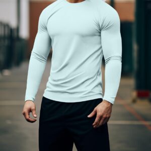 Zengjo Mens Athletic Shirts Long Sleeve(Light Blue,L)