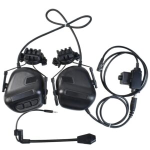 Hdlsina Helmet Mode Tactical Shooting headset + with U94 PTT 2pin with ARC Rail Adapter Noise Reduction & Sound Pickup Ear Protection (Black)