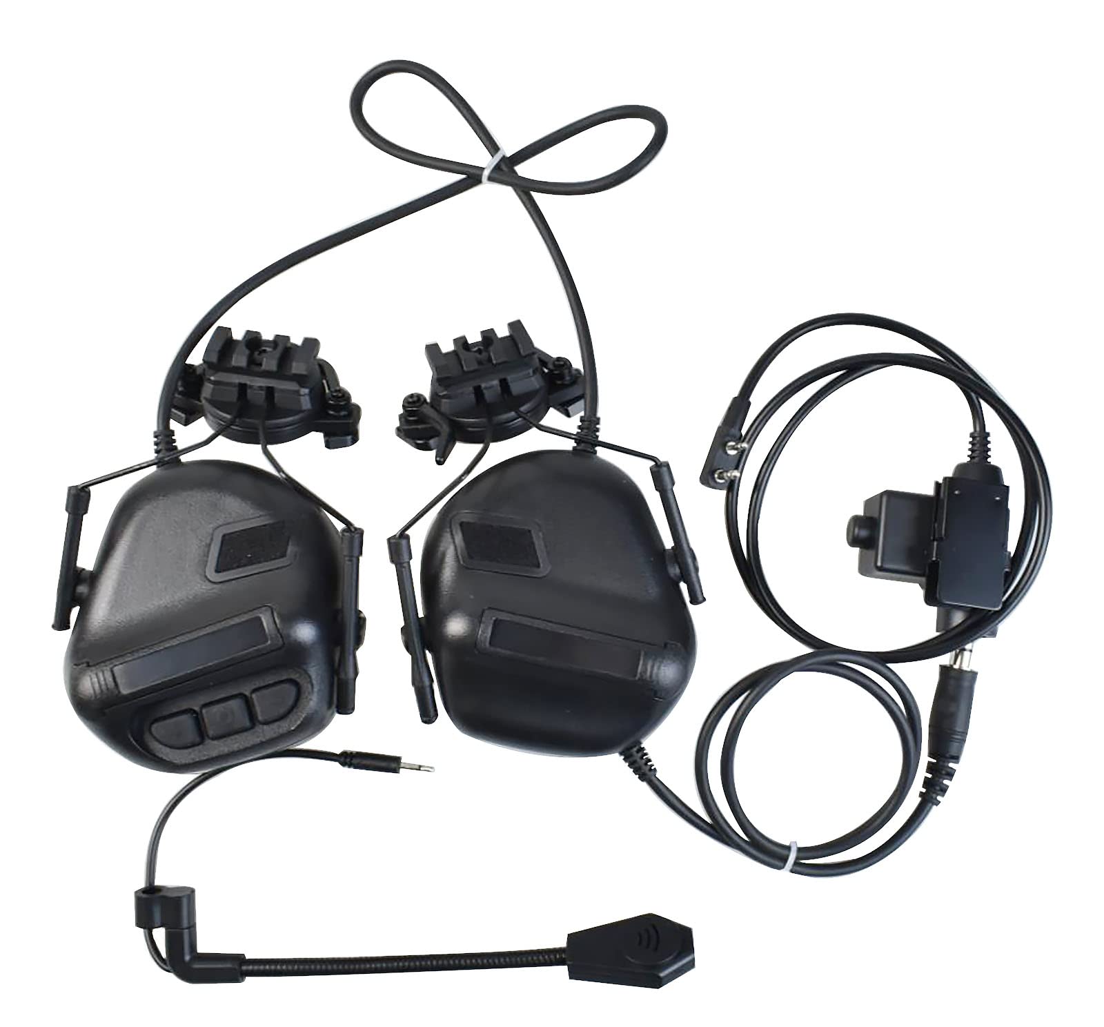 Hdlsina Helmet Mode Tactical Shooting headset + with U94 PTT 2pin with ARC Rail Adapter Noise Reduction & Sound Pickup Ear Protection (Black)