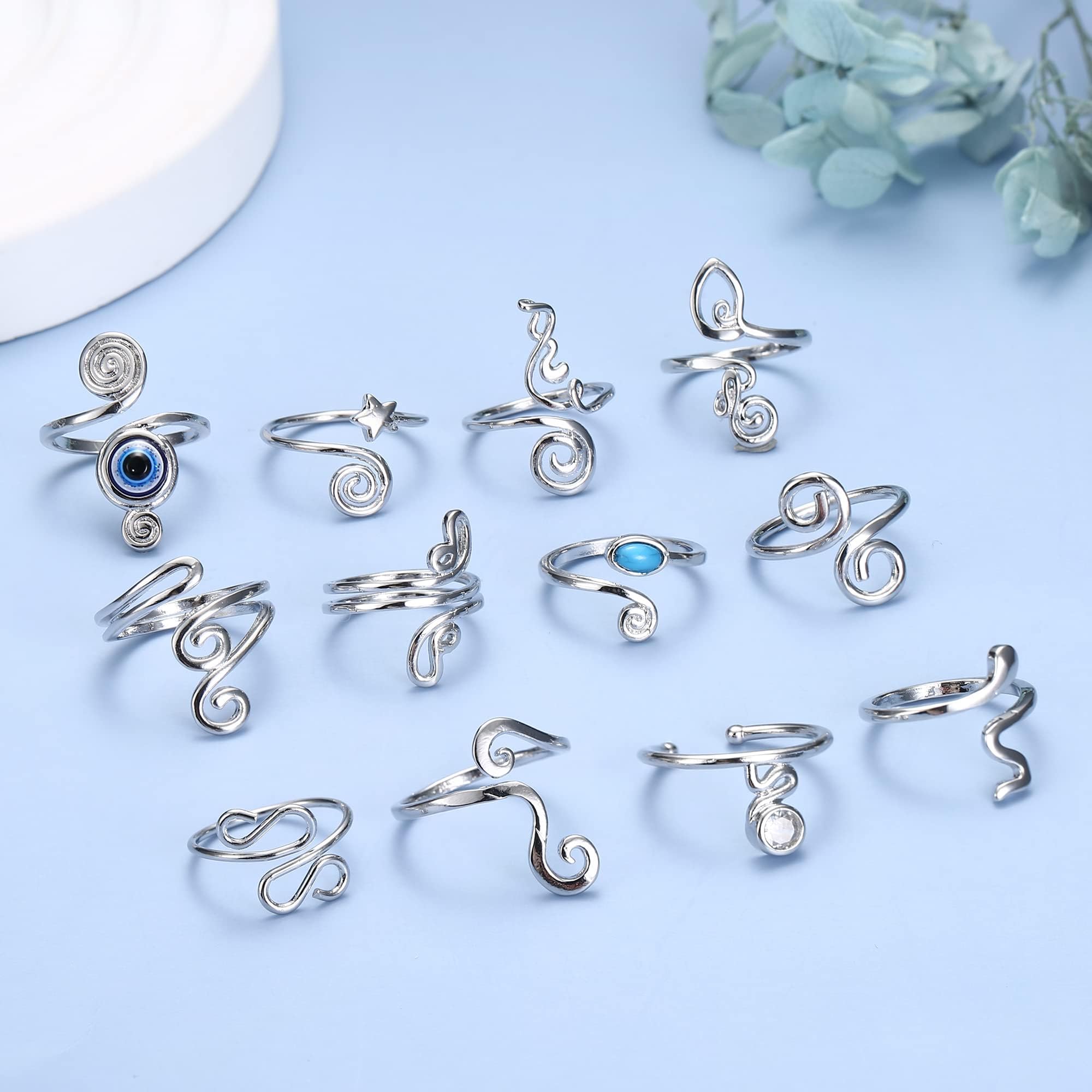 FIBO STEEL 12Pcs Adjustable Toe Rings for Women Open African Toe Rings Summer Beach Foot Jewelry