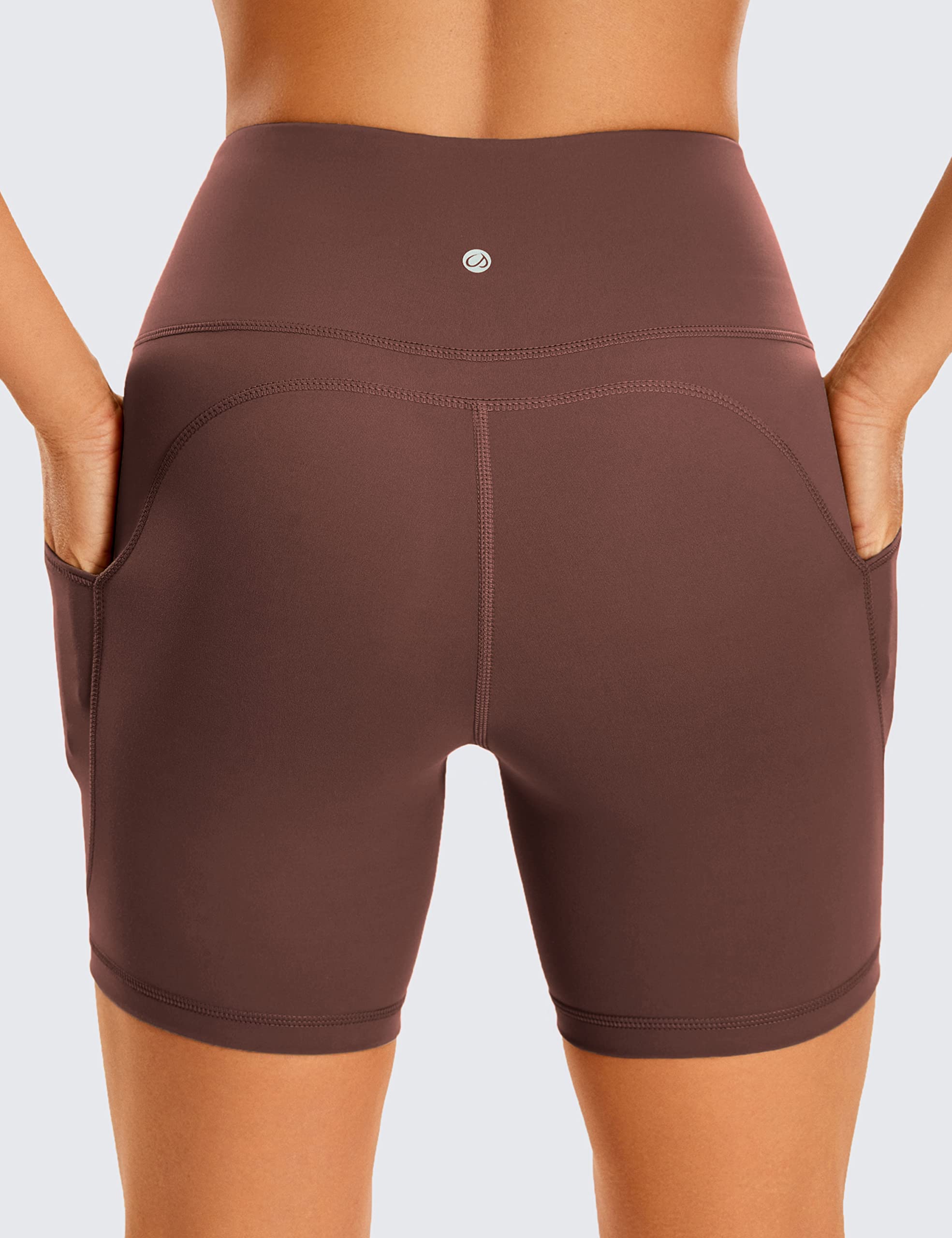 CRZ YOGA Women's Brushed Naked Feeling Biker Shorts 6'' - High Waist Matte Workout Yoga Gym Spandex Shorts Side Pockets Taupe Large