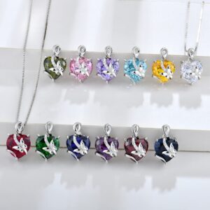 STARNNY Infinity Butterfly Birthstone Necklace for Women Sterling Silver Heart Necklace Jewelry for Women Tourmaline