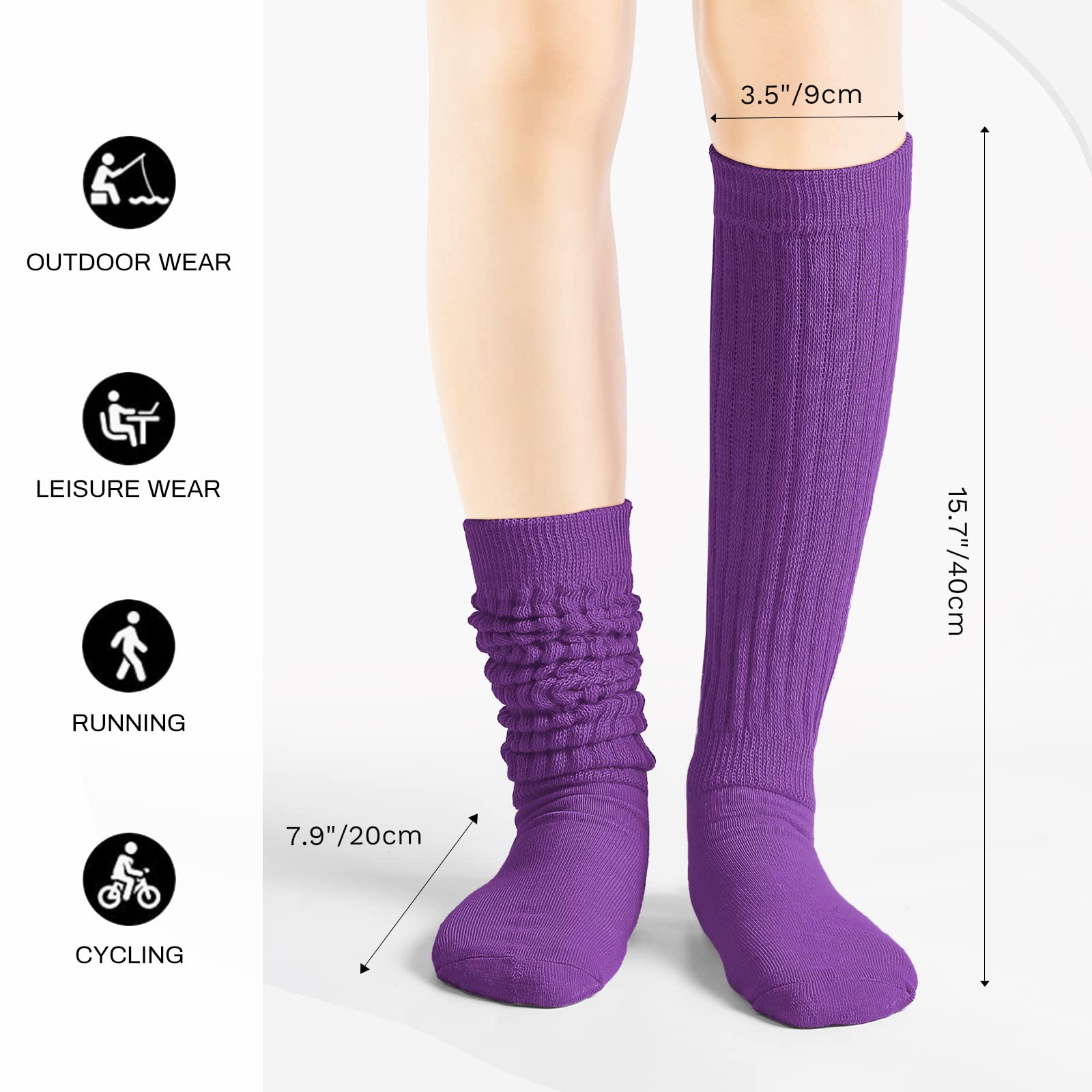 BOOPH Slouch Socks Women Scrunch Sock Knee High Slouchy Socks for Women Size 6-11 Purple