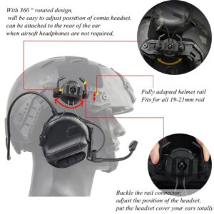 Hdlsina Helmet Mode Tactical Shooting headset + with U94 PTT 2pin with ARC Rail Adapter Noise Reduction & Sound Pickup Ear Protection (Black)