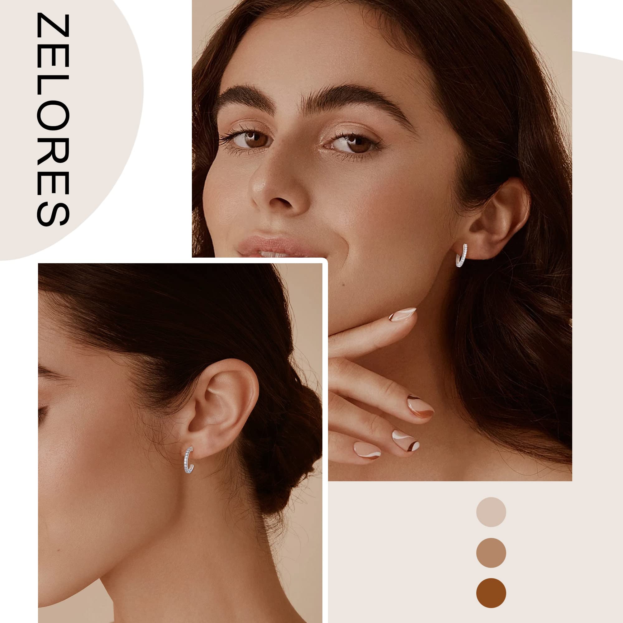 ZELORES 6 Pairs CZ Stud Earrings For Women Men Round Square Heart Screw Back Stud Earrings Small CZ Hoop Earrings Cubic Zirconia Halo Stud Earrings Set