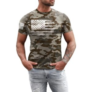 JSFOIRYROU Men's American Flag Printed T Shirt Summer Short Sleeve Muscle Slim Fit Patriotic Tees Casual Athletic T-Shirts (E-grey,3X-Large)