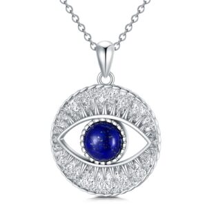 BETHZA Evil Eye Necklace 925 Sterling Silver Natural Blue Lapis Lazuli Gemstone Mal de Ojo Protection Pendant Lucky Amulet Jewelry Gifts for Women