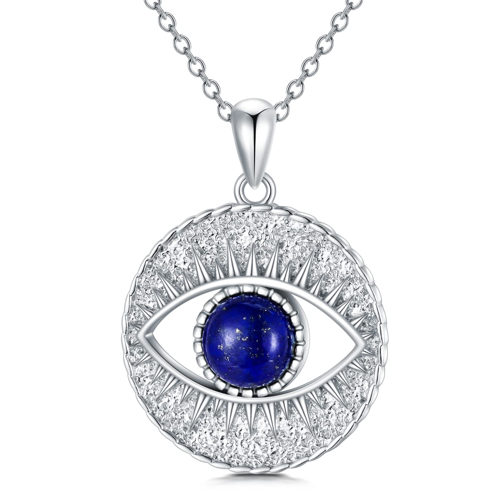 BETHZA Evil Eye Necklace 925 Sterling Silver Natural Blue Lapis Lazuli Gemstone Mal de Ojo Protection Pendant Lucky Amulet Jewelry Gifts for Women