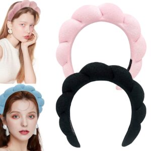 xshye spa headband for women girls makeup headband sponge terry towel cloth fabric headband for washing face,skincare,shower hair accessory (2 pack - pink+black)