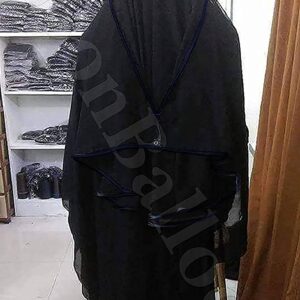 Saudi Chiffon First Class Quality Long Saudi Niqab Burqa Hijab Face Cover Veil Islam Islamic Jilbab (Black x Dark Blue Satin)