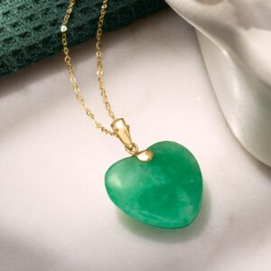 Canaria Jade Heart Pendant Necklace in 10kt Yellow Gold. 16 inches