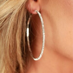 Large Rhinestone Hoop Earrings 925 Sterling Silver Post Cubic Zirconia Hoop Earrings Thin Rhinestones Round Hoop Earrings for Women Silver Hoop Earrings Sparkly Hoop Earrings with Crystals for Womens