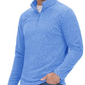 MAGCOMSEN Men's Quarter Zip Pullover Long Sleeve Athletic Shirt Gym Running Performance Tops Pullover Thermal Workout Sweatshirts Light Blue