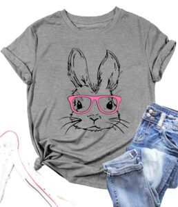 funny bunny print t shirt for women cute grapic leopard shirts family blouse gifts easter tops tee(grey02,x-large)