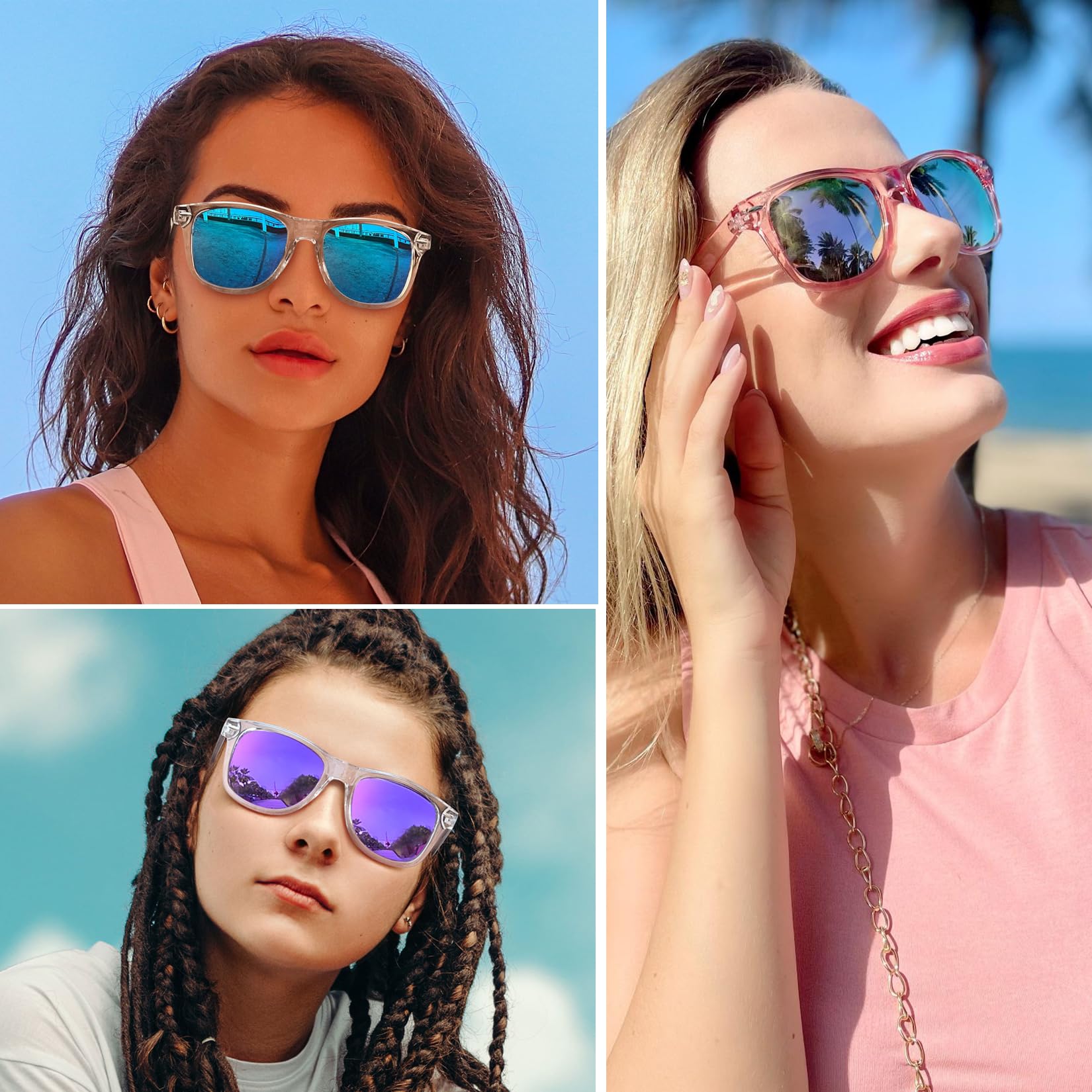 Joopin Oversized Square Sunglasses Polarized Sun Glasses UV Protection Clear Frame Shades for Women Men (All Pink + Blue + Purple)