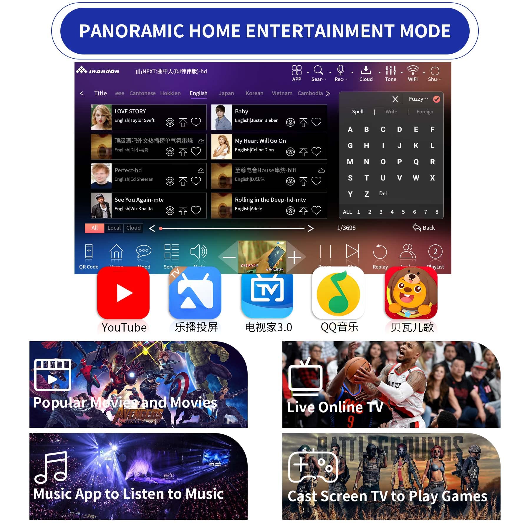 2023 New Inandon Karaoke Machine,15.6 Inch Touch Screen Phone App Control Free Cloud Download Songs All in One Karaoke System with Mic, KTV Singing Chinese Karaoke Player for Home Party,6T,White