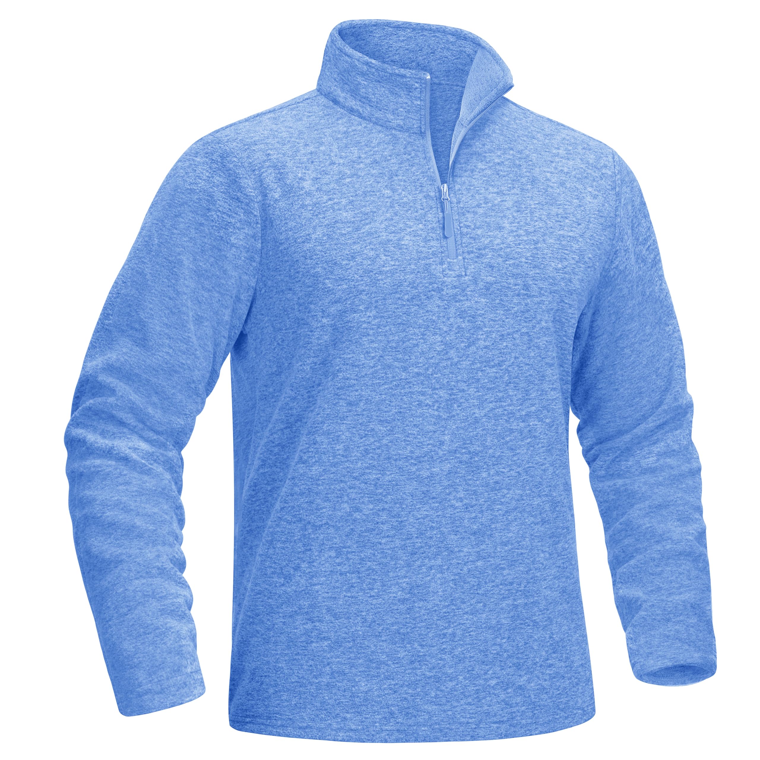 MAGCOMSEN Men's Quarter Zip Pullover Long Sleeve Athletic Shirt Gym Running Performance Tops Pullover Thermal Workout Sweatshirts Light Blue