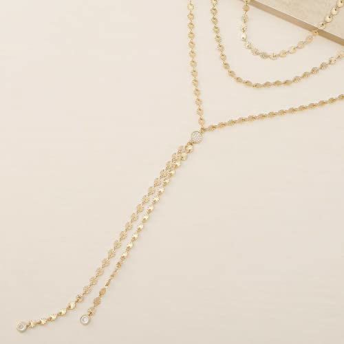 Ettika Lariat Necklace For Women. Y Necklace For Women. Royal Layered Lariat Necklace. 18k Gold Plated Crystal Chain, Jewelry