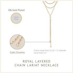 Ettika Lariat Necklace For Women. Y Necklace For Women. Royal Layered Lariat Necklace. 18k Gold Plated Crystal Chain, Jewelry