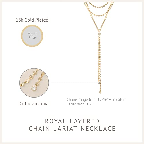 Ettika Lariat Necklace For Women. Y Necklace For Women. Royal Layered Lariat Necklace. 18k Gold Plated Crystal Chain, Jewelry