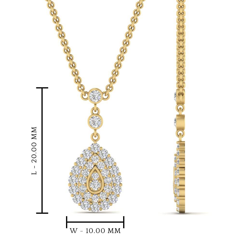 Fascinating Diamonds 3/8 Ctw Round Cut Natural Diamond Bezel Double Halo Teardrop Pendant For Women 14K Yellow Gold SI1-SI2 Clarity And F-H Color (Premium Collection)