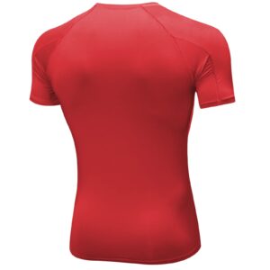 Red Compression Shirts Men Short Sleeve Workout Gym T-Shirt Running Tops Cool Dry Sports Base Layer Undershirts