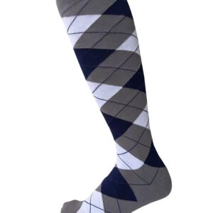 Triple M Plus Dark Gray/White/Dark Blue Argyle Golf Socks,Over-The-Calf Men Socks