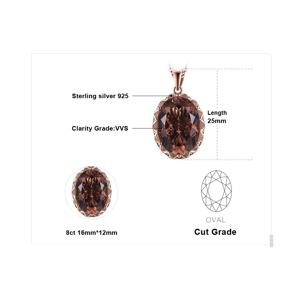 JewelryPalace Huge 8.5ct Oval Shape Natural Smoky Quartz Pendant Necklace for Women, 925 Sterling Silver 14k Rose Gold Plated Necklace for Her, Genuine Gemstone Jewelry sets 18 Inches Chain